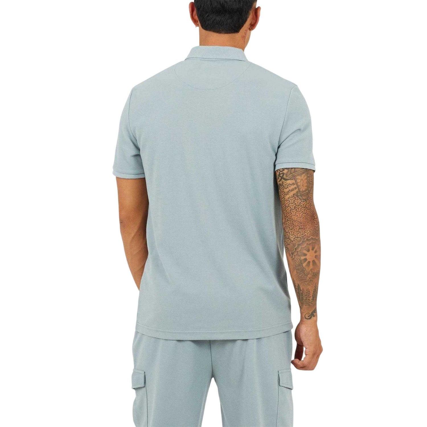 Duck Egg Blue - Back - Brave Soul Mens Ribbed Quarter Zip Short-Sleeved Polo Shirt