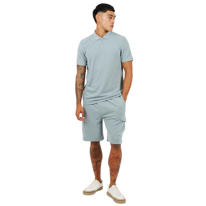 Duck Egg Blue - Lifestyle - Brave Soul Mens Ribbed Quarter Zip Short-Sleeved Polo Shirt