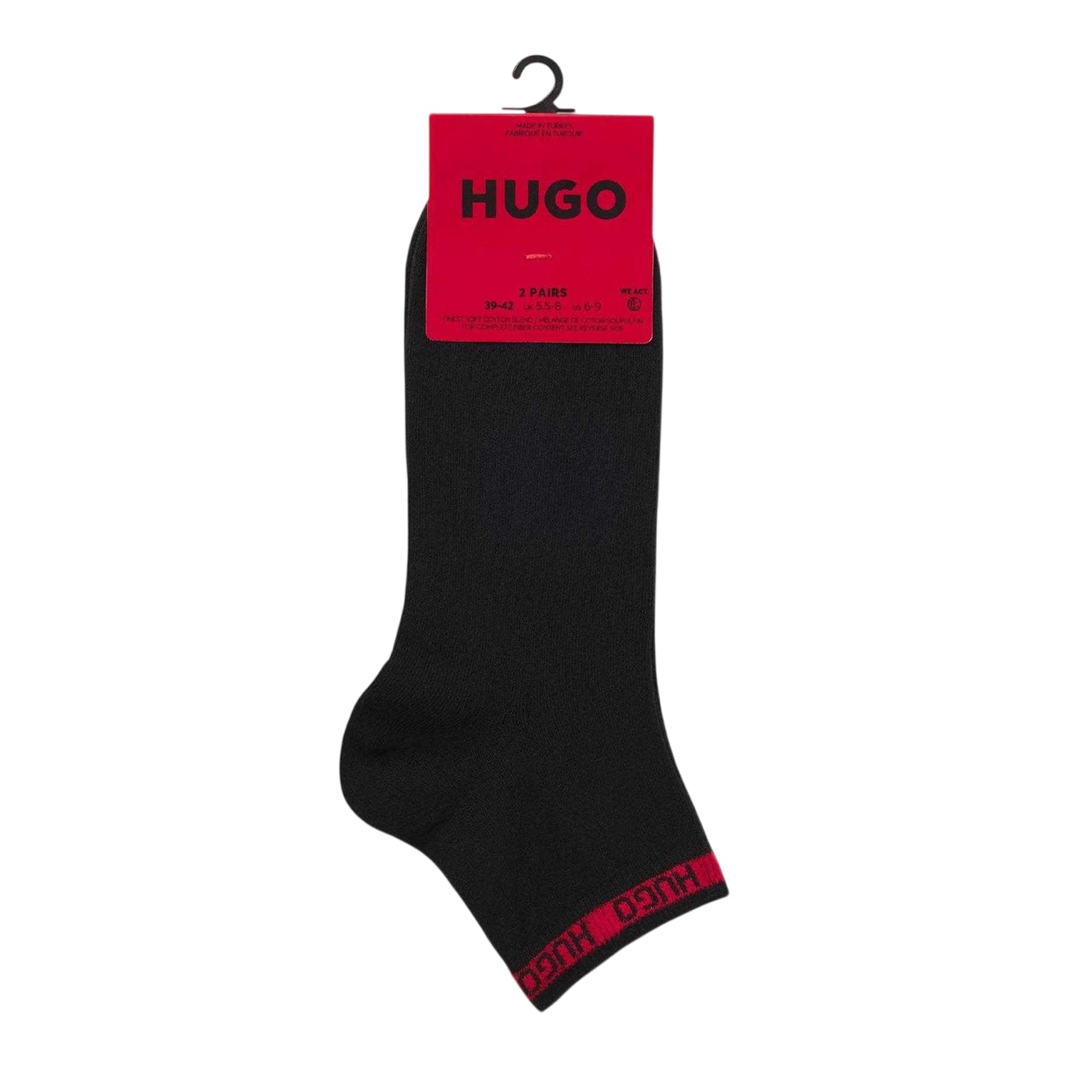 Black - Back - Hugo Mens Cotton Blend Ankle Socks (Pack of 2)