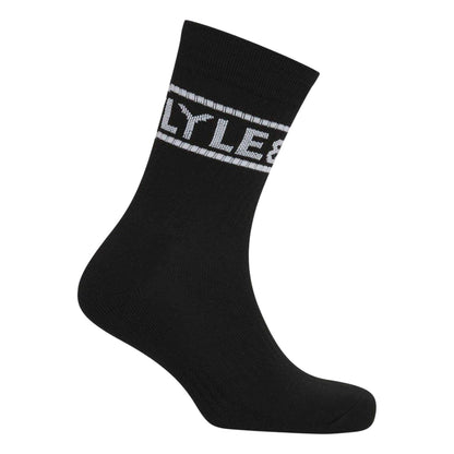 Black-White-Grey - Back - Lyle & Scott Mens Lettering Crew Socks (Pack of 3)