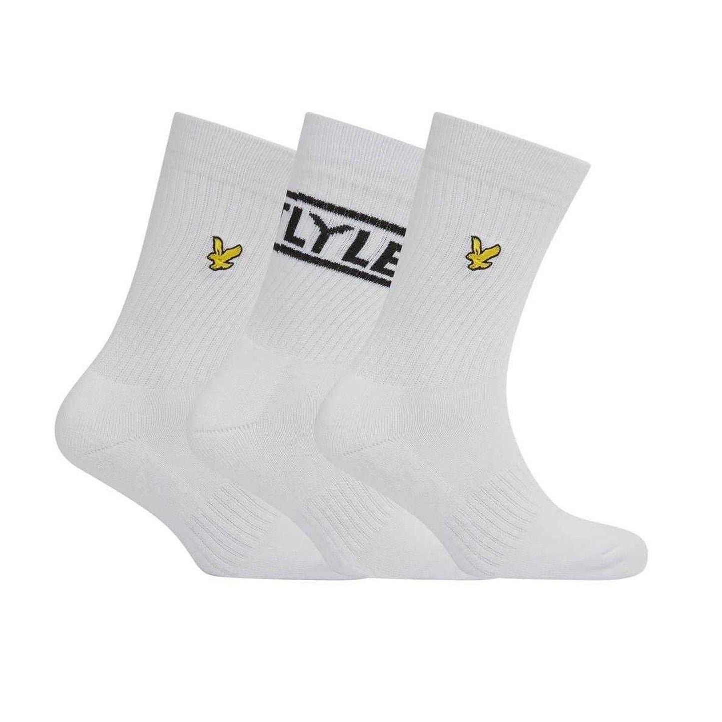 White - Front - Lyle & Scott Mens Lettering Crew Socks (Pack of 3)