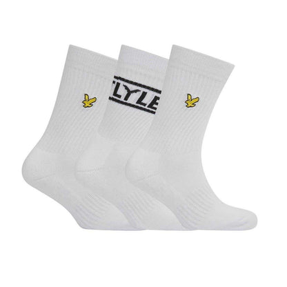 White - Front - Lyle & Scott Mens Lettering Crew Socks (Pack of 3)