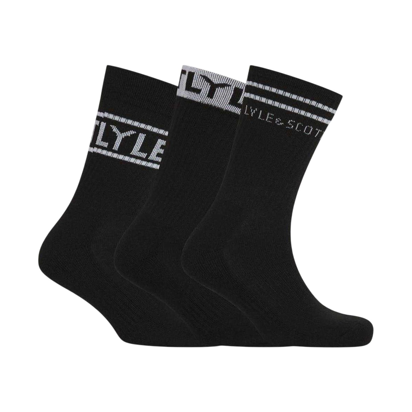 Black - Front - Lyle & Scott Mens Lettering Crew Socks (Pack of 3)