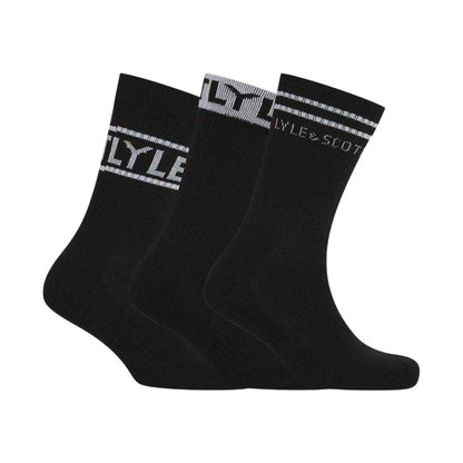 Black - Front - Lyle & Scott Mens Lettering Crew Socks (Pack of 3)