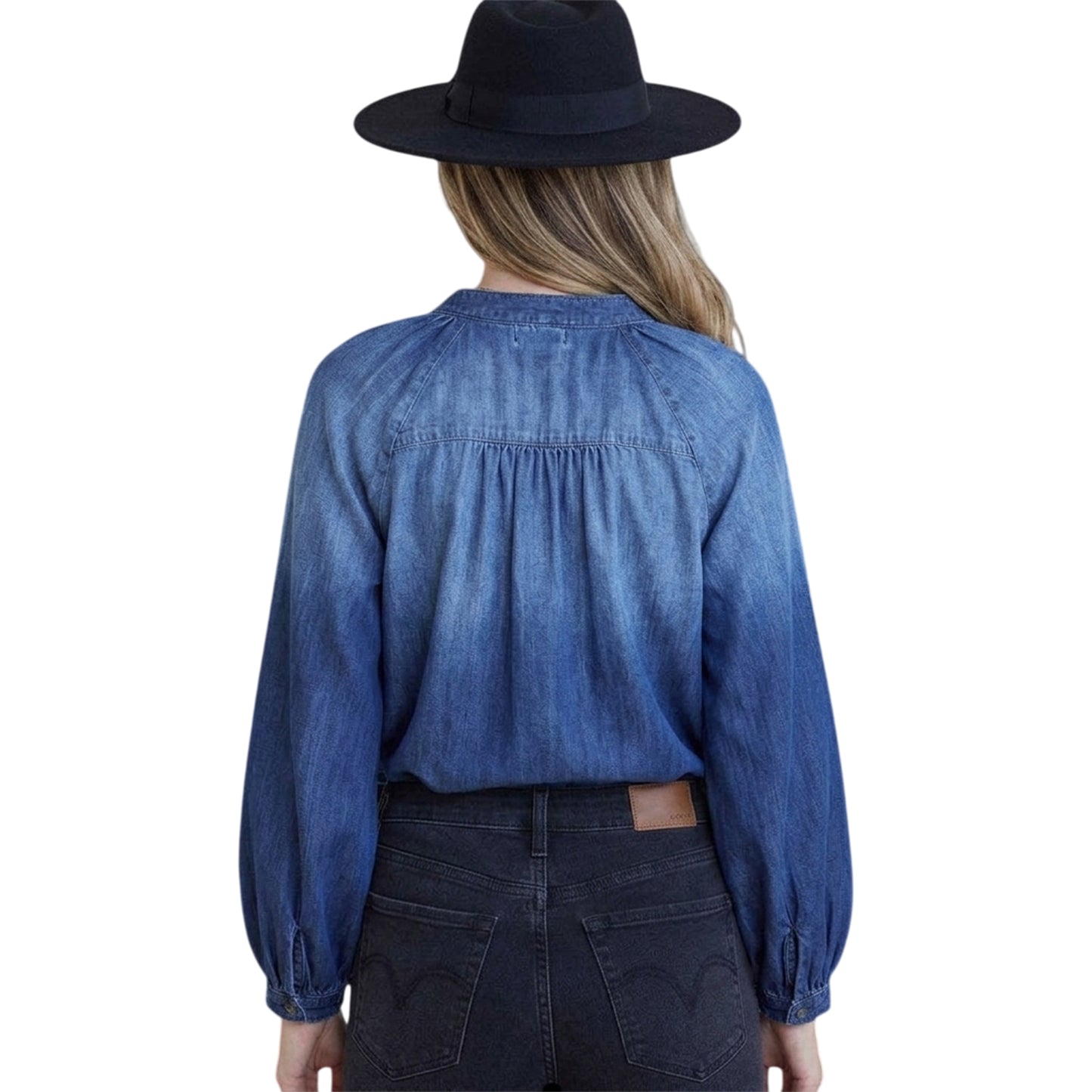 Dark Blue - Back - Bella Dahl Womens-Ladies Flowy Relaxed Fit Bishop Shirt