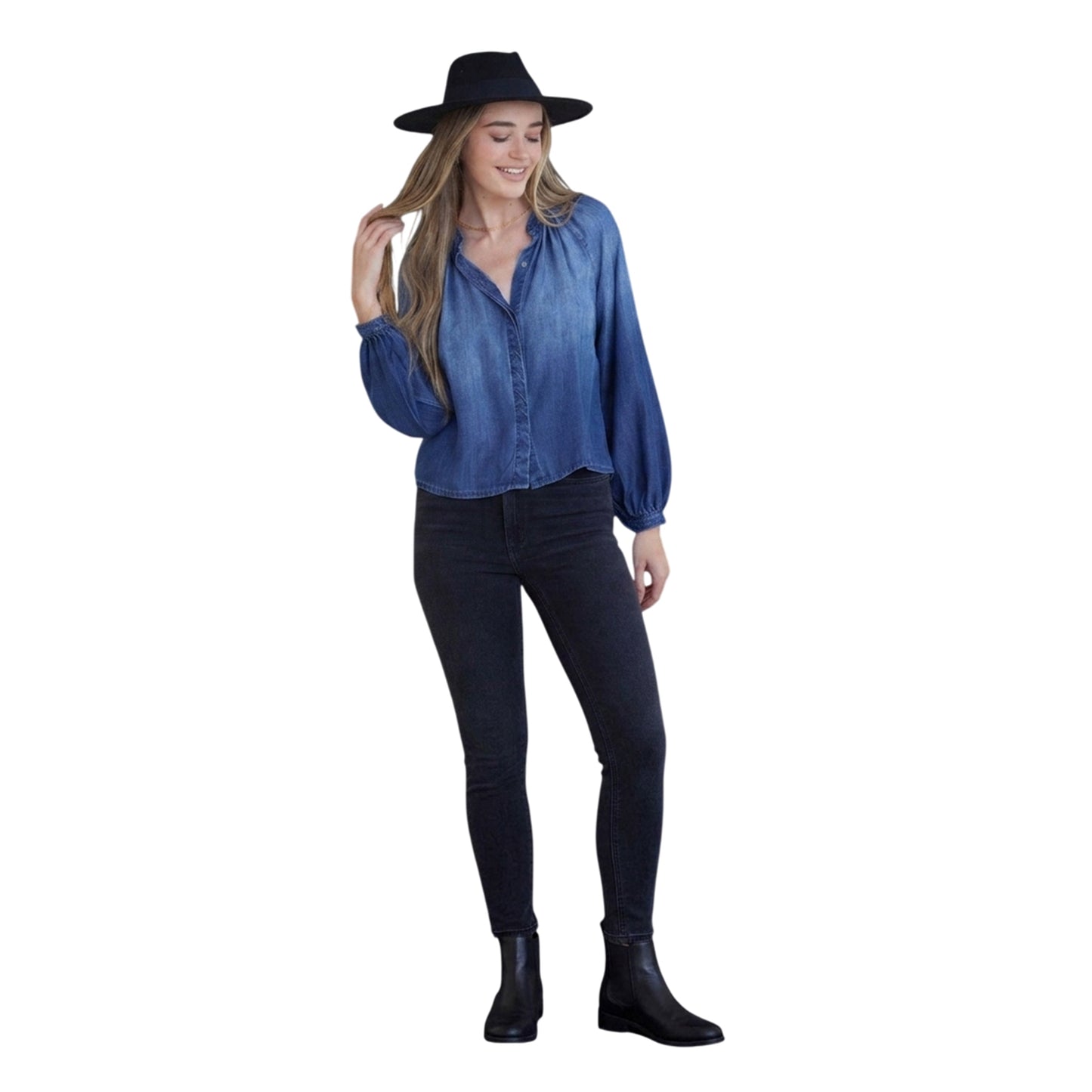 Dark Blue - Side - Bella Dahl Womens-Ladies Flowy Relaxed Fit Bishop Shirt