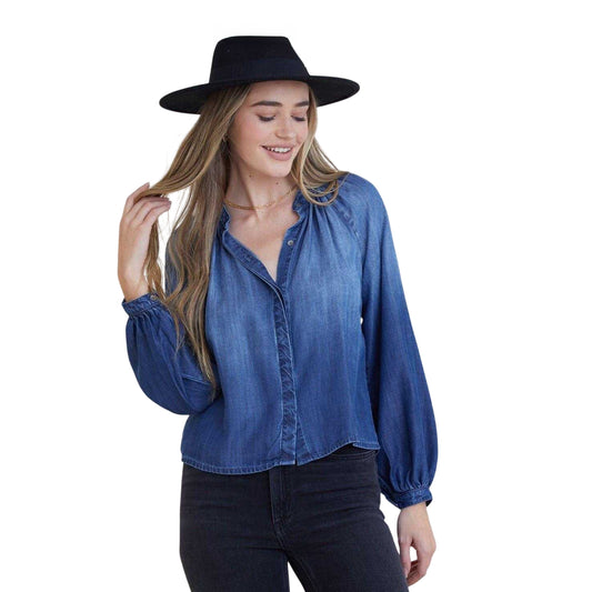 Dark Blue - Front - Bella Dahl Womens-Ladies Flowy Relaxed Fit Bishop Shirt