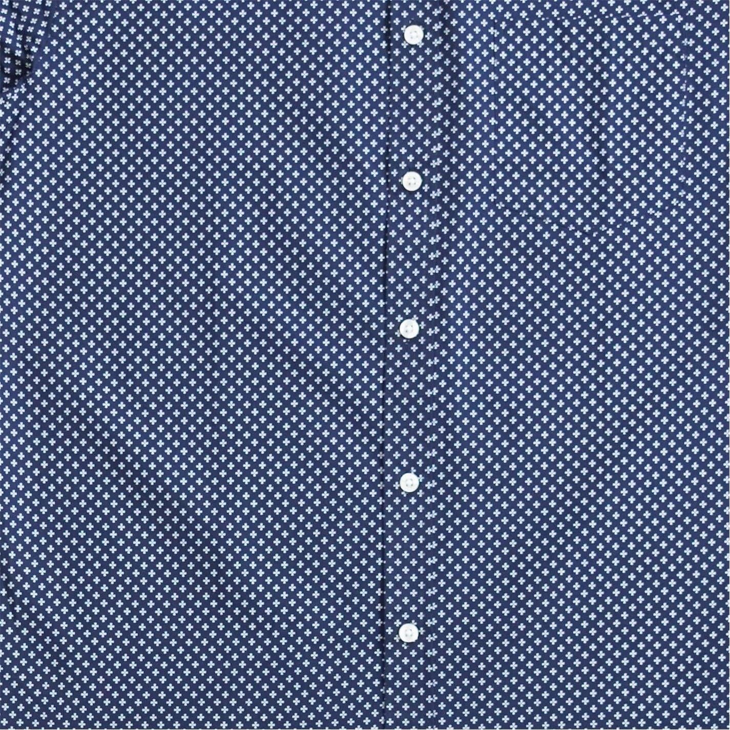 Navy-White - Pack Shot - Fabric Mens Poplin Short-Sleeved Shirt