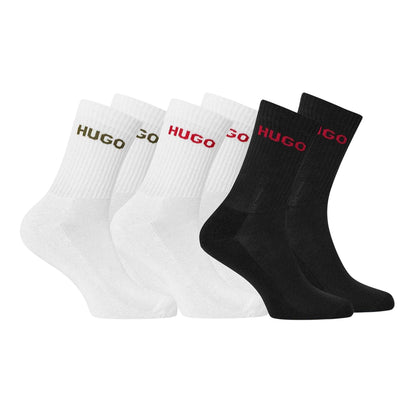 Black-White - Front - Hugo Boss Mens Crew Socks (Pack of 6)