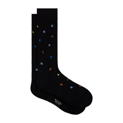 Black - Back - Paul Smith Mens Lettering Crew Socks