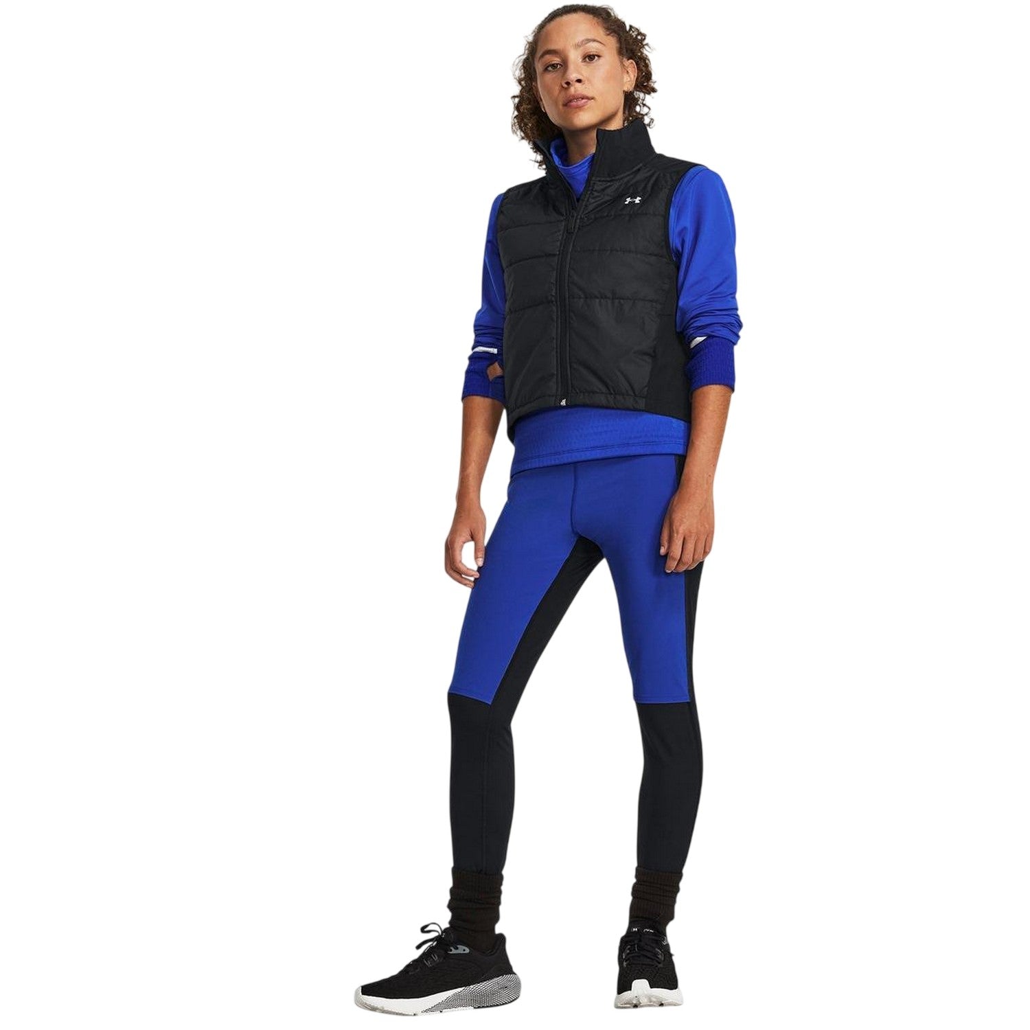 Black-Blue - Pack Shot - Under Armour Womens-Ladies Qualifier Moisture Wicking Running Tights