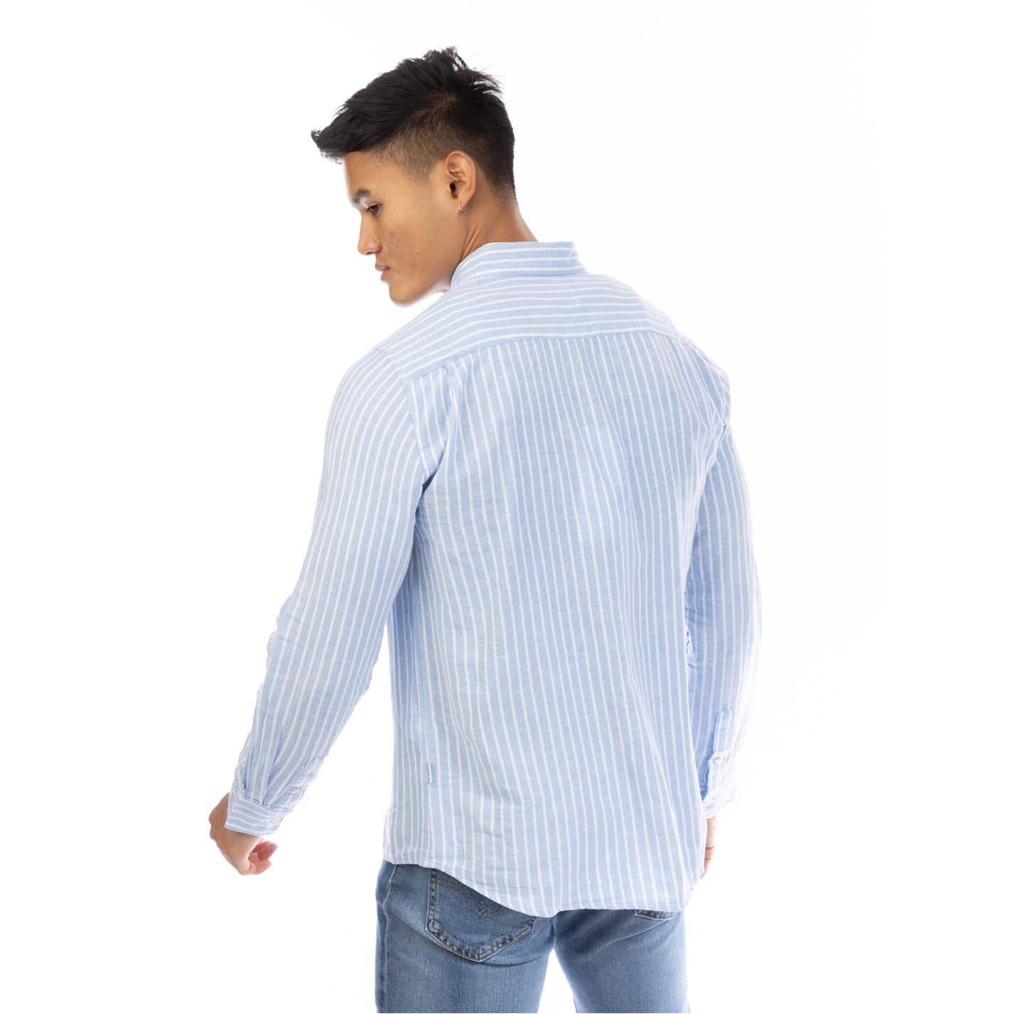 Blue-White - Back - Peter Werth Mens Vertical Stripe Regular Long-Sleeved Shirt