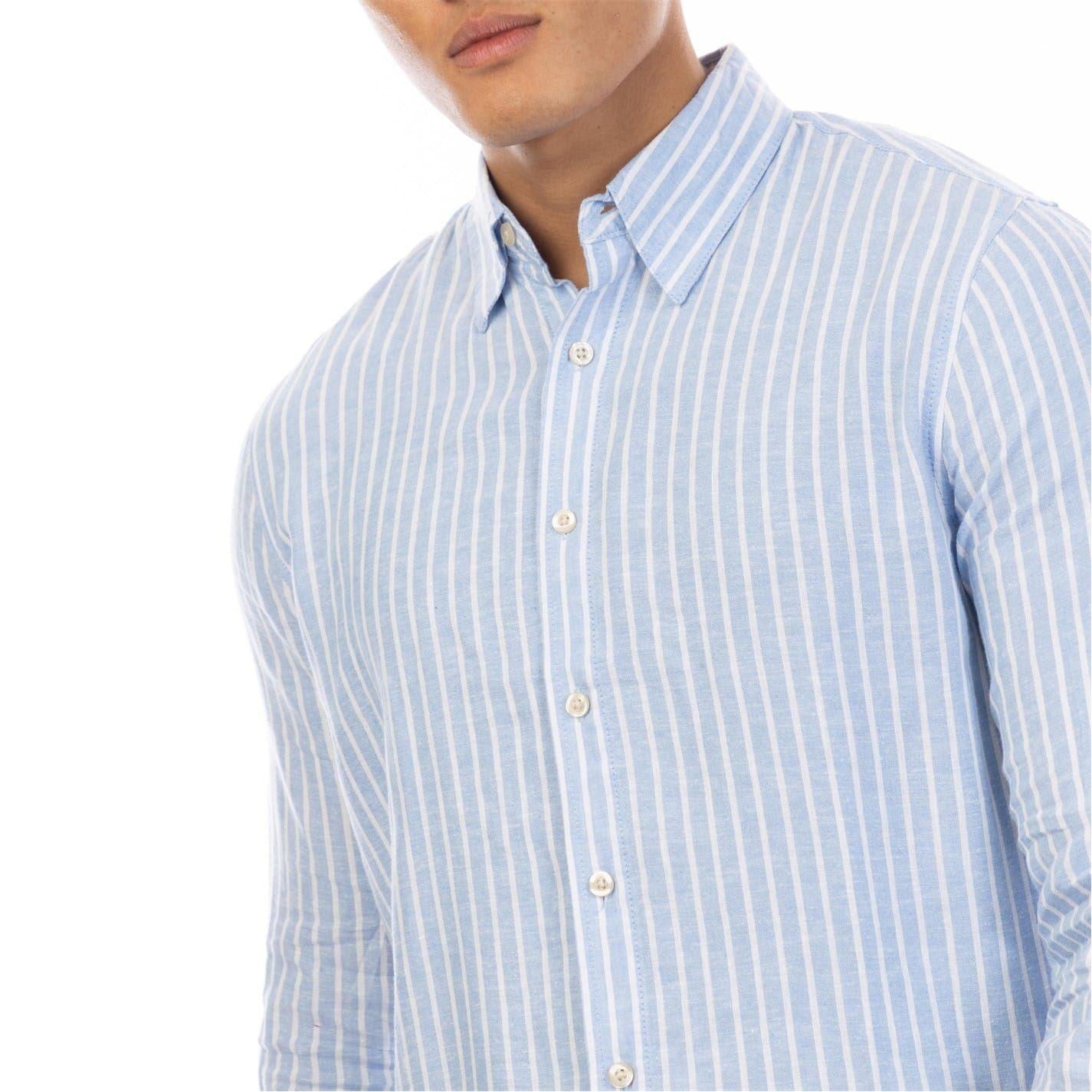 Blue-White - Side - Peter Werth Mens Vertical Stripe Regular Long-Sleeved Shirt