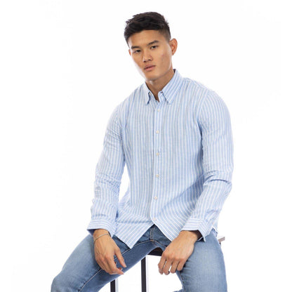 Blue-White - Lifestyle - Peter Werth Mens Vertical Stripe Regular Long-Sleeved Shirt