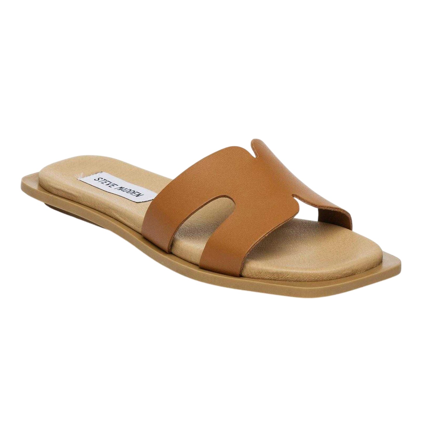 Cognac - Side - Steve Madden Womens-Ladies Hadyn Leather H-Strap Sandals