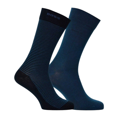 Blue - Front - Boss Mens Striped Socks (Pack of 2)