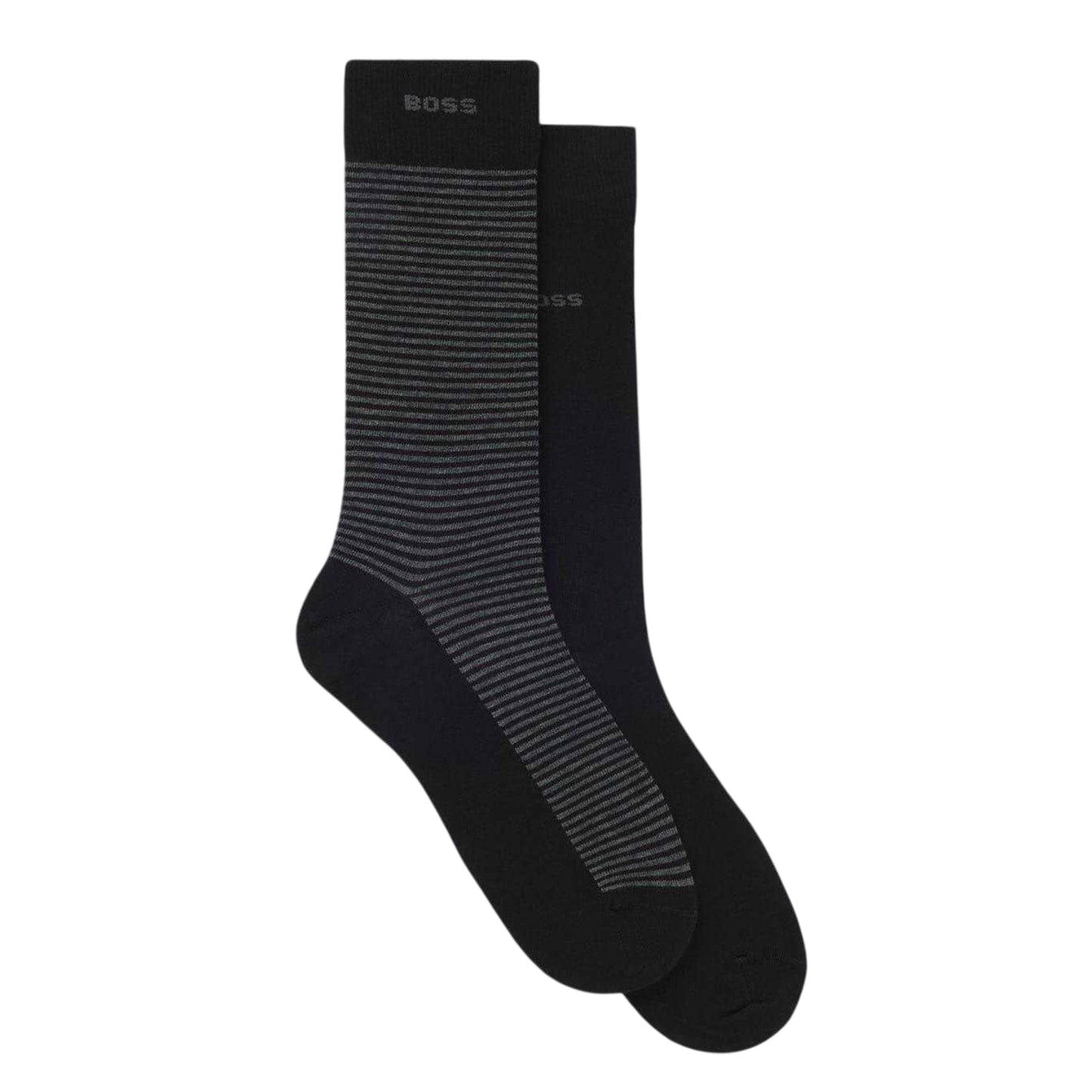 Black - Front - Boss Mens Striped Socks (Pack of 2)