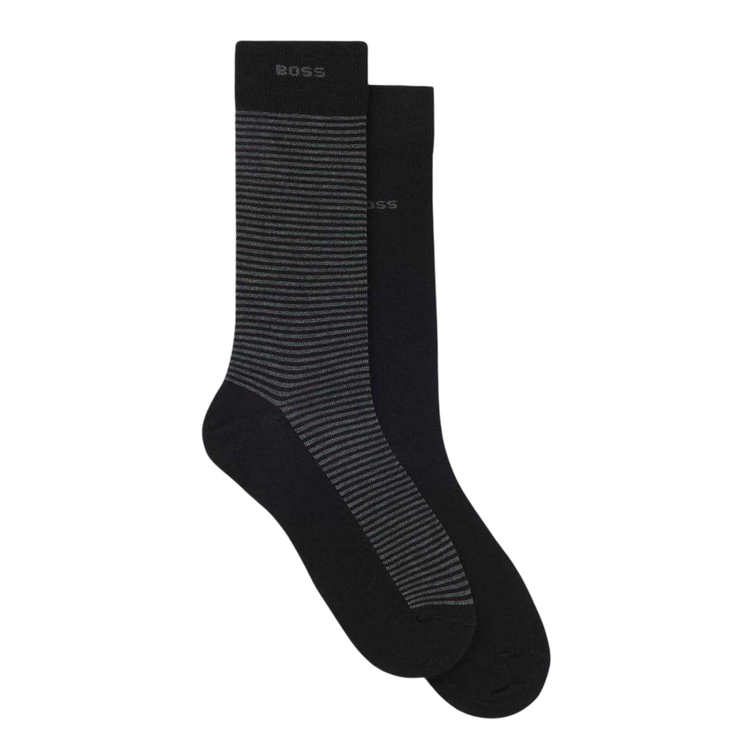 Black - Front - Boss Mens Striped Socks (Pack of 2)