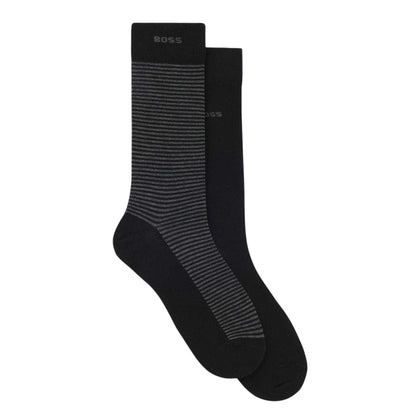 Black - Front - Boss Mens Striped Socks (Pack of 2)