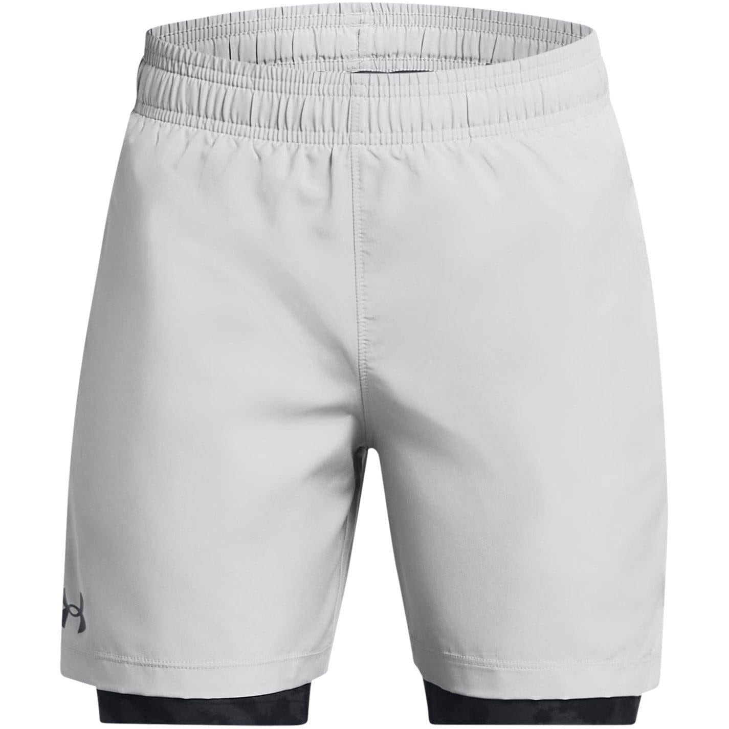 Grey - Front - Under Armour Childrens-Kids Tech 2 in 1 Running Shorts