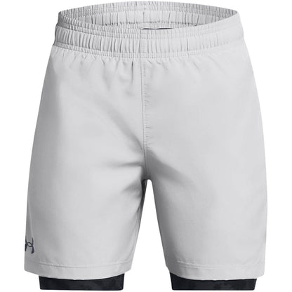 Grey - Front - Under Armour Childrens-Kids Tech 2 in 1 Running Shorts