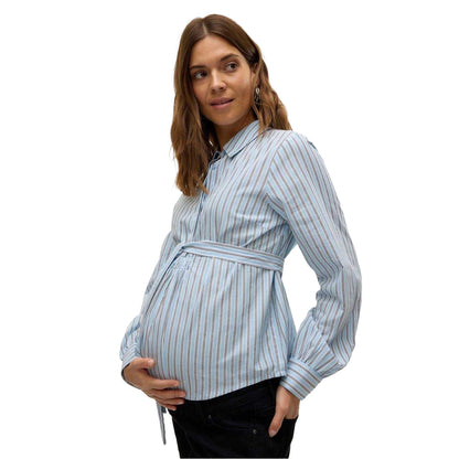 Snow White - Side - Mamalicious Womens-Ladies Vertical Stripe Maternity Shirt