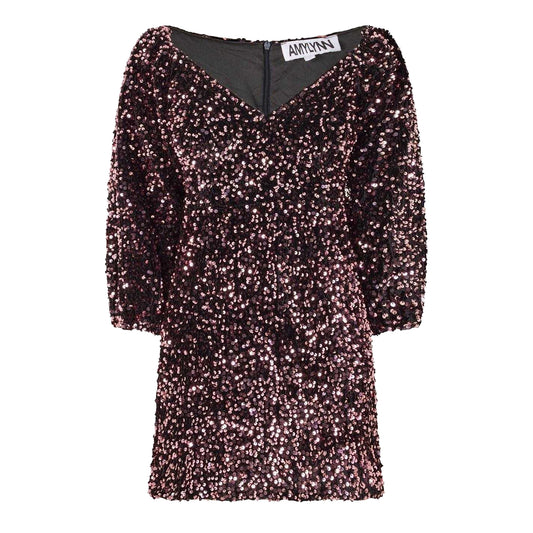 Multicoloured - Front - AmyLynn Womens-Ladies Sequins V Neck Party Mini Dress
