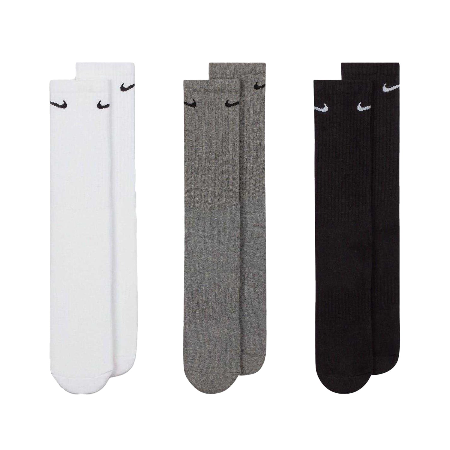 Multicoloured - Front - Nike Unisex Adult Everyday Cushioned Crew Socks (Pack of 3)