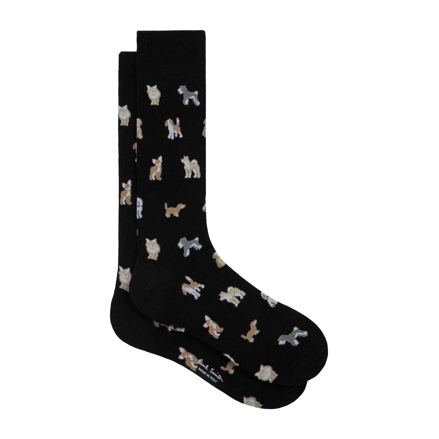 Black - Front - Paul Smith Mens Dog Crew Socks