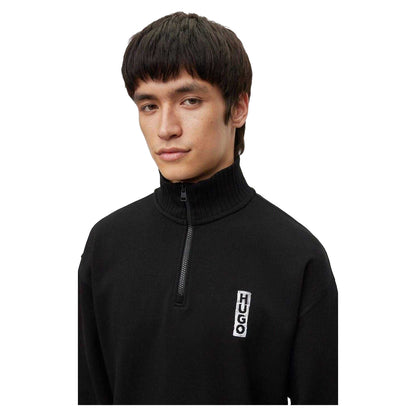 Black - Side - Hugo Boss Mens Dangula Logo Quarter Zip Sweatshirt
