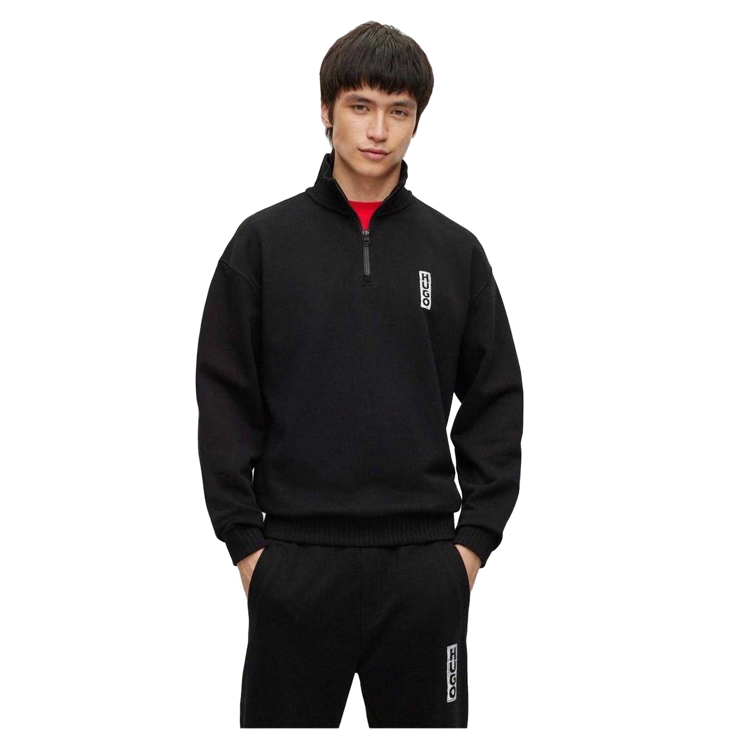Black - Front - Hugo Boss Mens Dangula Logo Quarter Zip Sweatshirt