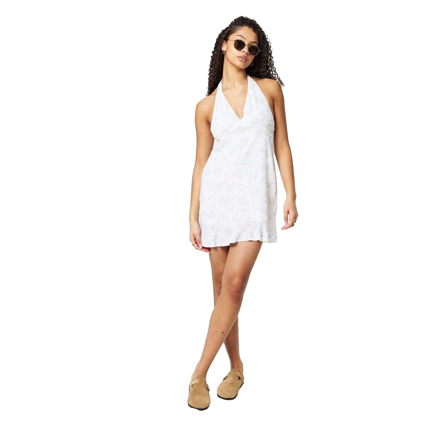 White-Blue - Pack Shot - Jack Wills Womens-Ladies Floral Halter Neck Mini Dress