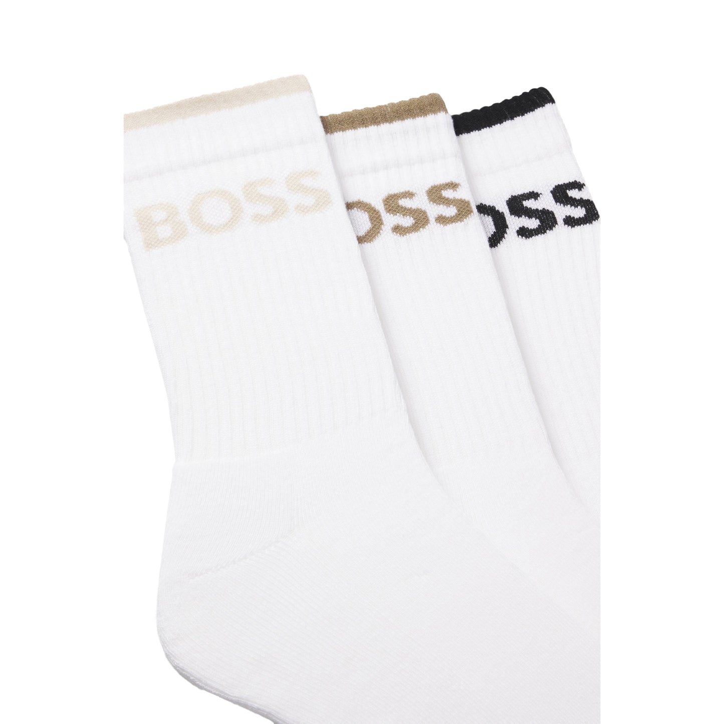 White - Back - Boss Mens Lettering Cotton Blend Crew Socks (Pack of 6)