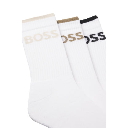 White - Back - Boss Mens Lettering Cotton Blend Crew Socks (Pack of 6)