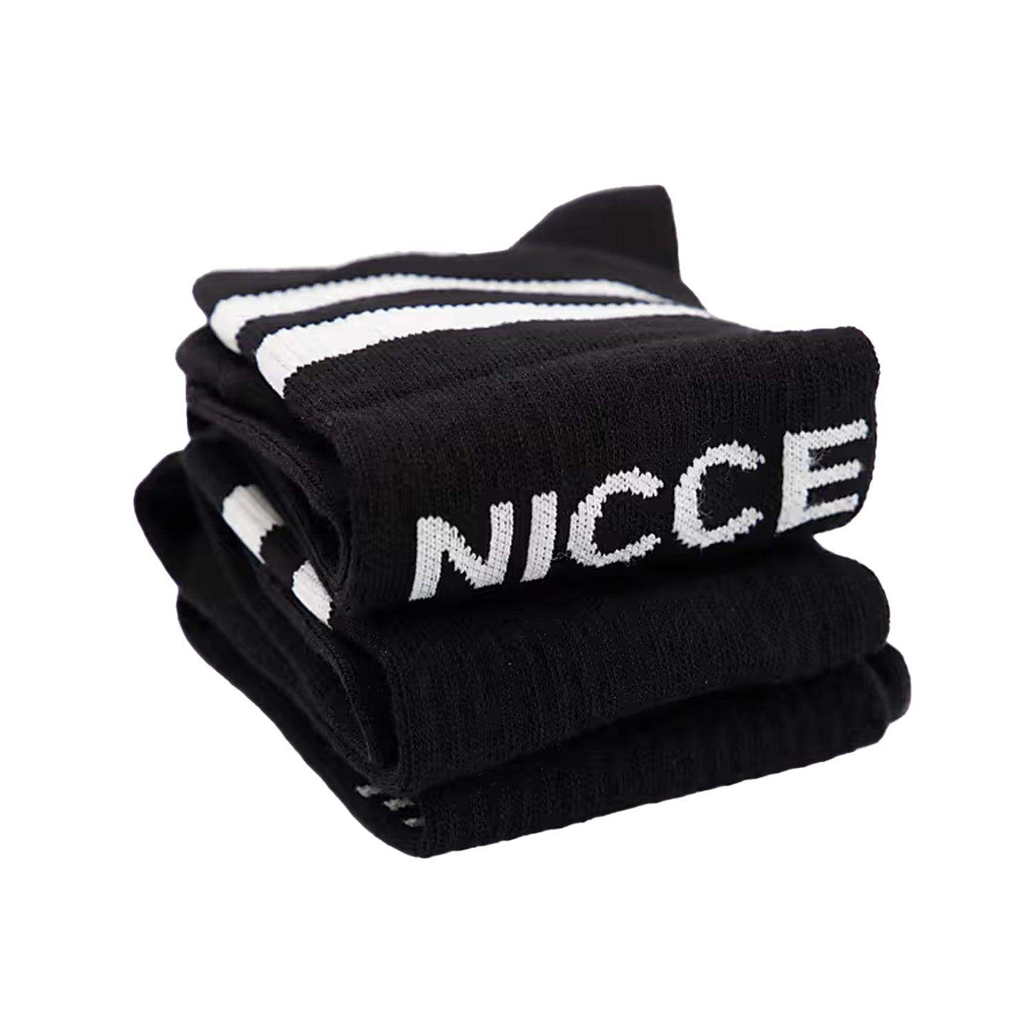 Black - Side - Nicce Mens Contrast Striped Crew Socks (Pack of 3)