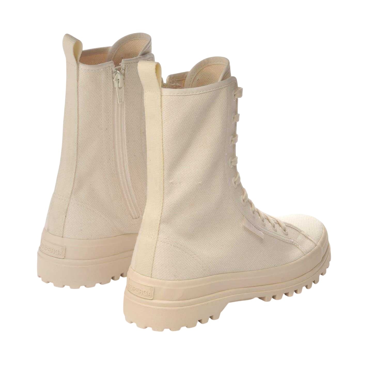 Raw Beige - Back - Superga Womens-Ladies 2341 Alpina Canvas Platform Boots