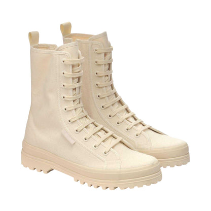 Raw Beige - Pack Shot - Superga Womens-Ladies 2341 Alpina Canvas Platform Boots