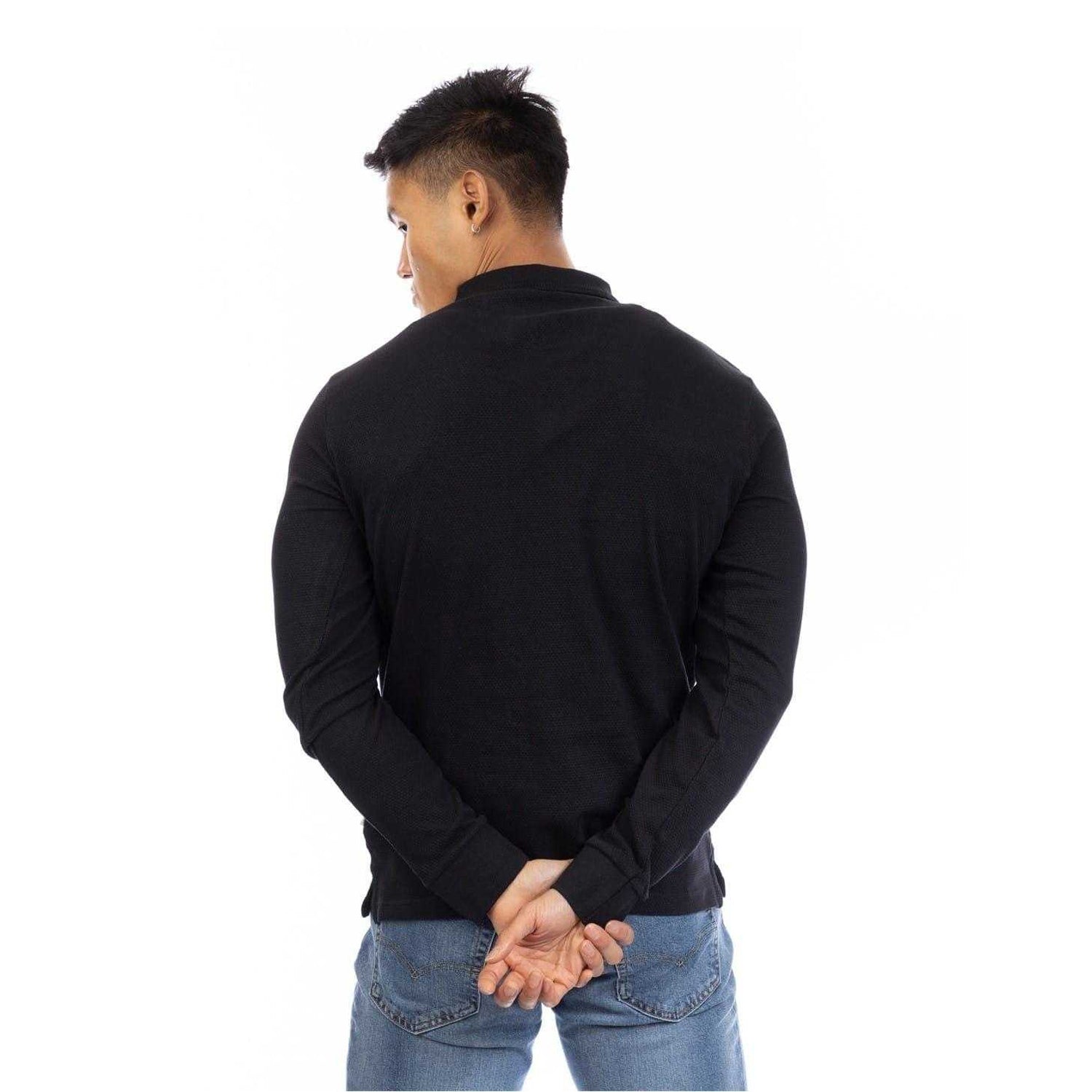 Black - Back - Peter Werth Mens Embroidered Long-Sleeved Polo Shirt