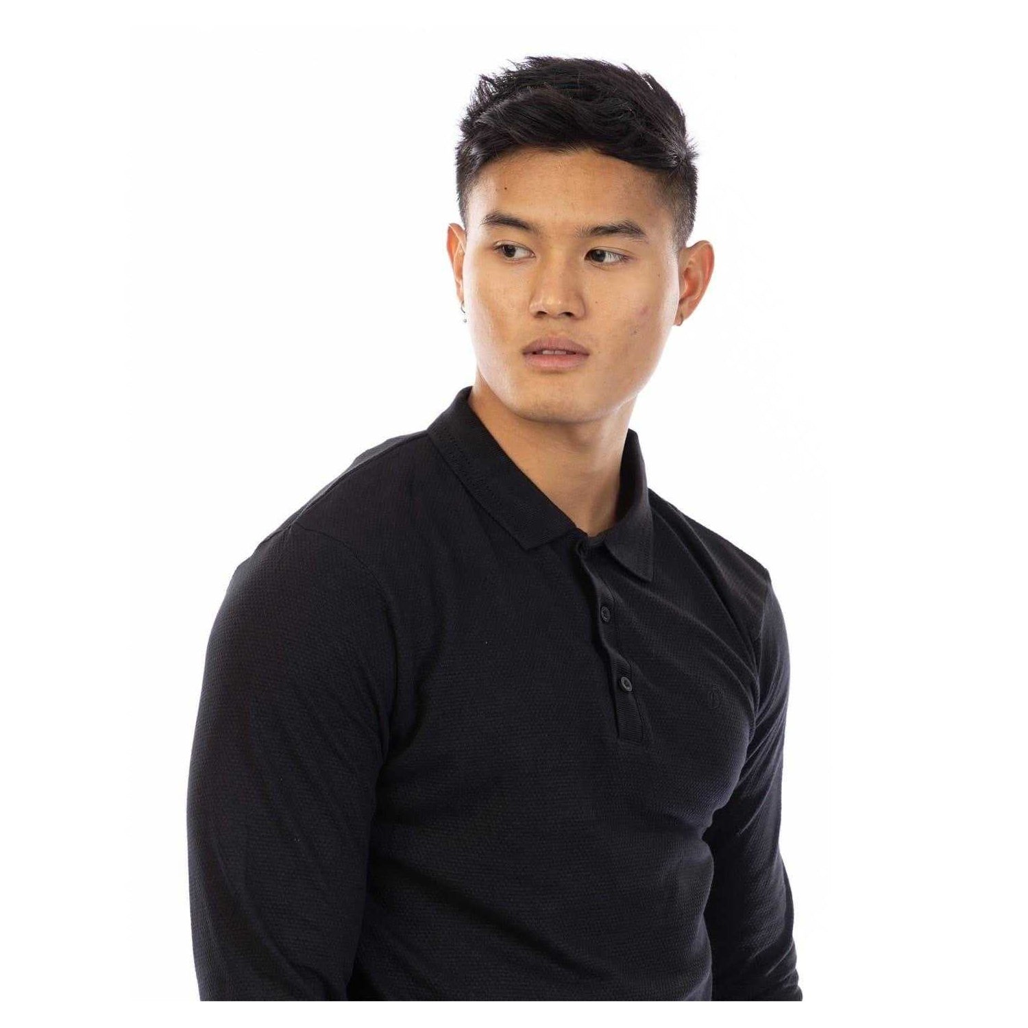 Black - Side - Peter Werth Mens Embroidered Long-Sleeved Polo Shirt