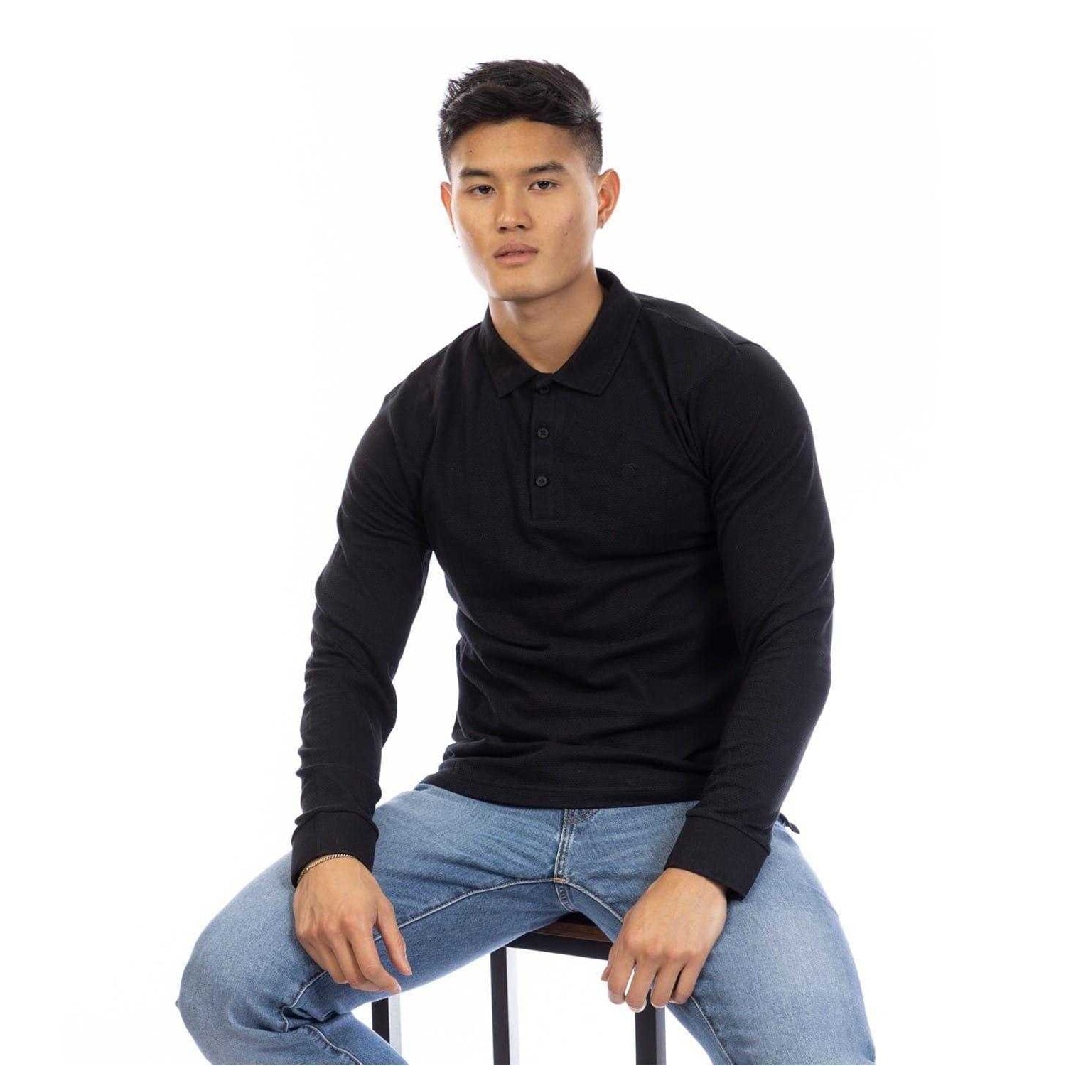Black - Lifestyle - Peter Werth Mens Embroidered Long-Sleeved Polo Shirt