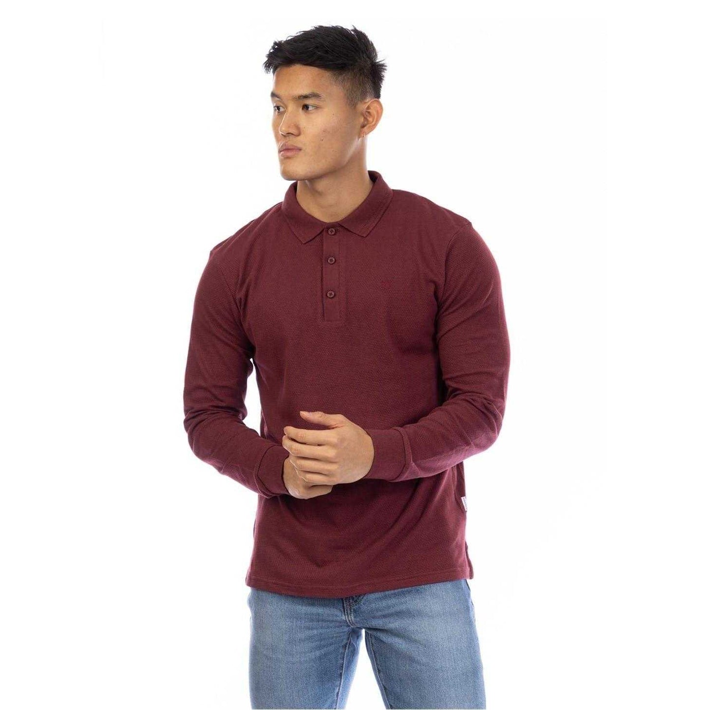 Burgundy - Front - Peter Werth Mens Embroidered Long-Sleeved Polo Shirt