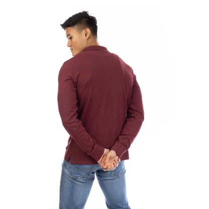 Burgundy - Back - Peter Werth Mens Embroidered Long-Sleeved Polo Shirt