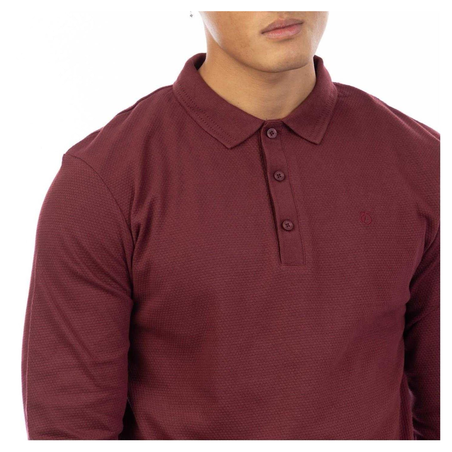 Burgundy - Side - Peter Werth Mens Embroidered Long-Sleeved Polo Shirt