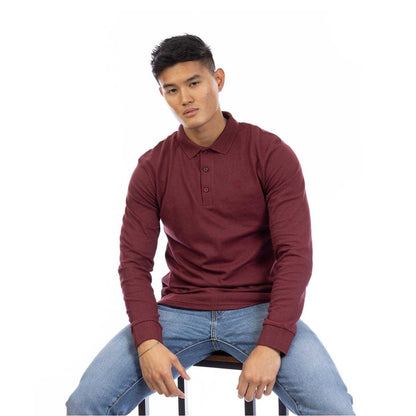 Burgundy - Lifestyle - Peter Werth Mens Embroidered Long-Sleeved Polo Shirt