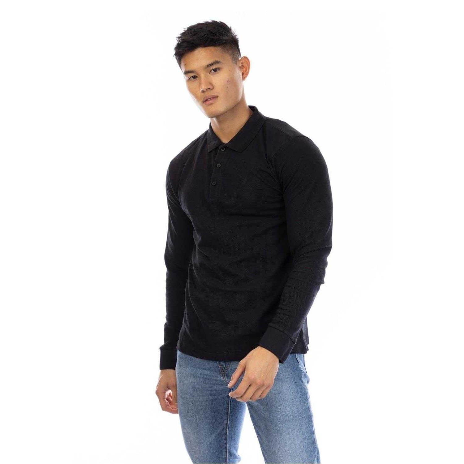 Black - Front - Peter Werth Mens Embroidered Long-Sleeved Polo Shirt