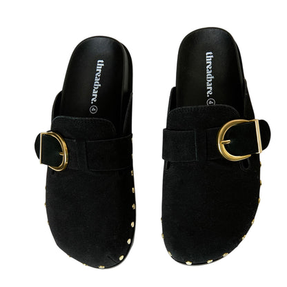 Black - Back - Threadbare Womens-Ladies Urbania Suede Flat Mules