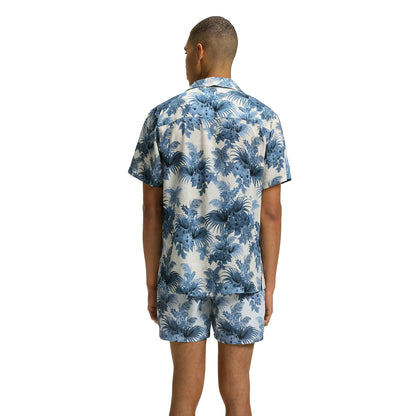 Blue - Back - Boss Mens Floral Regular Short-Sleeved Shirt