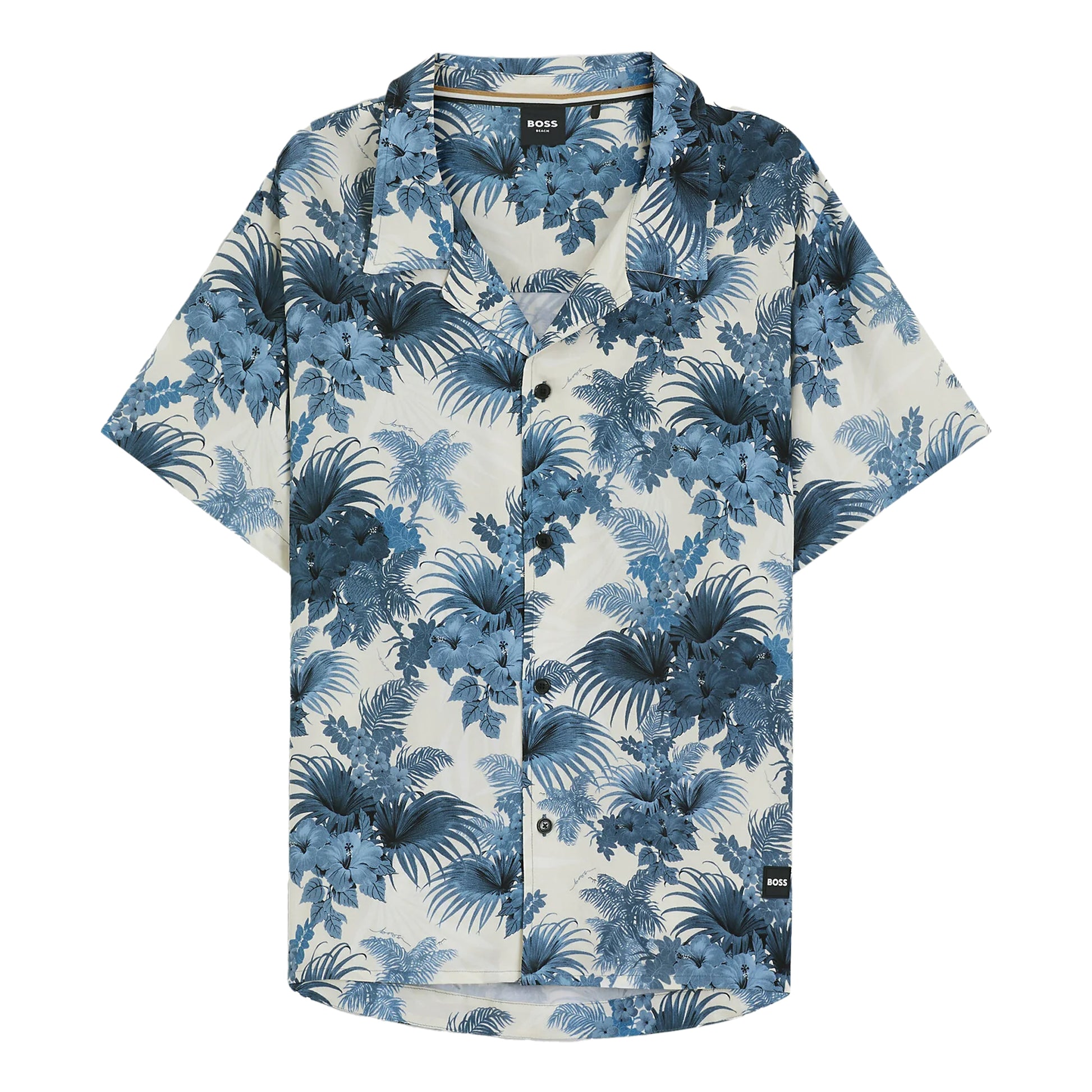 Blue - Front - Boss Mens Floral Regular Short-Sleeved Shirt