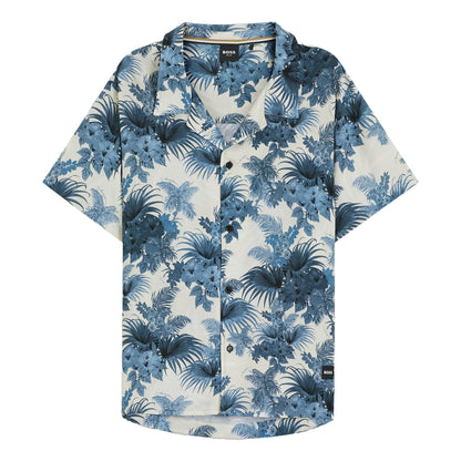 Blue - Front - Boss Mens Floral Regular Short-Sleeved Shirt