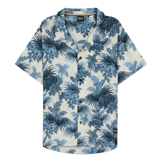 Blue - Front - Boss Mens Floral Regular Short-Sleeved Shirt
